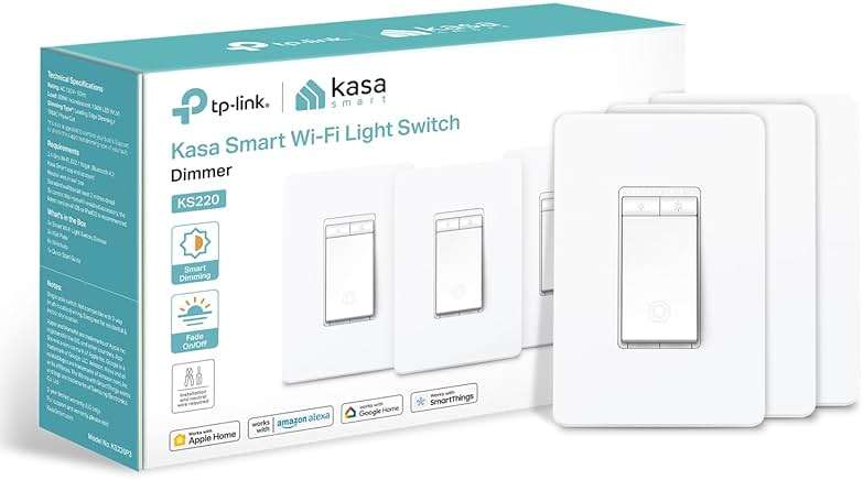 Kasa Apple HomeKit Smart Dimmer Switch KS220P3, Single Pole, Neutral Wire Required,2.4GHz Wi-Fi Light Works with Siri, Alexa and Google Home,UL Certified, No Hub Required,White, 3 Count (Pack of 1) - Image 1