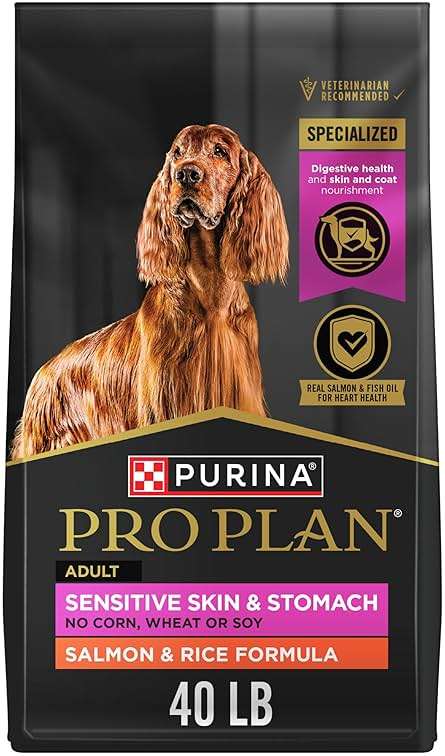 Purina Pro Plan Sensitive Skin and Stomach Dog Food Dry, Adult Salmon & Rice Formula, Digestive Health - 40 lb. Bag - Image 1