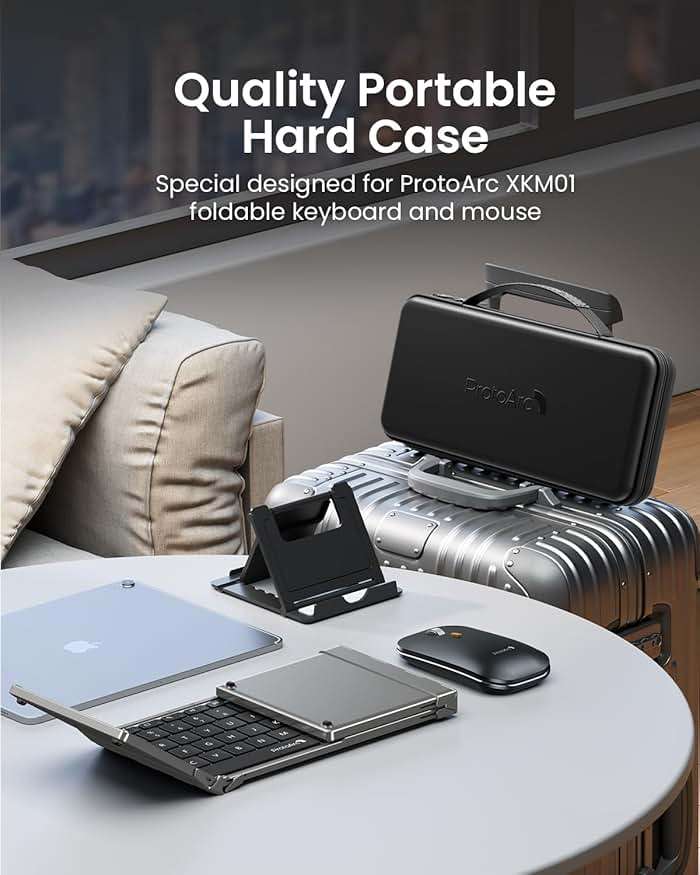 ProtoArc Foldable Keyboard and Mouse, XKM01 True Full-Size Folding Wireless Keyboard Mouse Combo for Business Travel, a Portable Office Suite On-the-Go, Compatible with Laptop iPad Tablet - Black Gray - Image 3