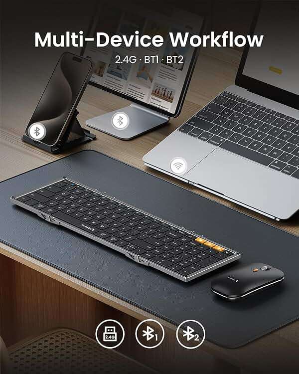 ProtoArc Foldable Keyboard and Mouse, XKM01 True Full-Size Folding Wireless Keyboard Mouse Combo for Business Travel, a Portable Office Suite On-the-Go, Compatible with Laptop iPad Tablet - Black Gray - Image 4