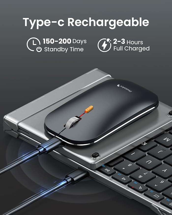 ProtoArc Foldable Keyboard and Mouse, XKM01 True Full-Size Folding Wireless Keyboard Mouse Combo for Business Travel, a Portable Office Suite On-the-Go, Compatible with Laptop iPad Tablet - Black Gray - Image 6