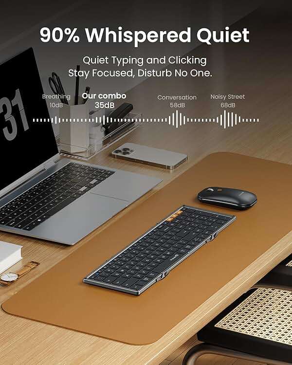 ProtoArc Foldable Keyboard and Mouse, XKM01 True Full-Size Folding Wireless Keyboard Mouse Combo for Business Travel, a Portable Office Suite On-the-Go, Compatible with Laptop iPad Tablet - Black Gray - Image 7