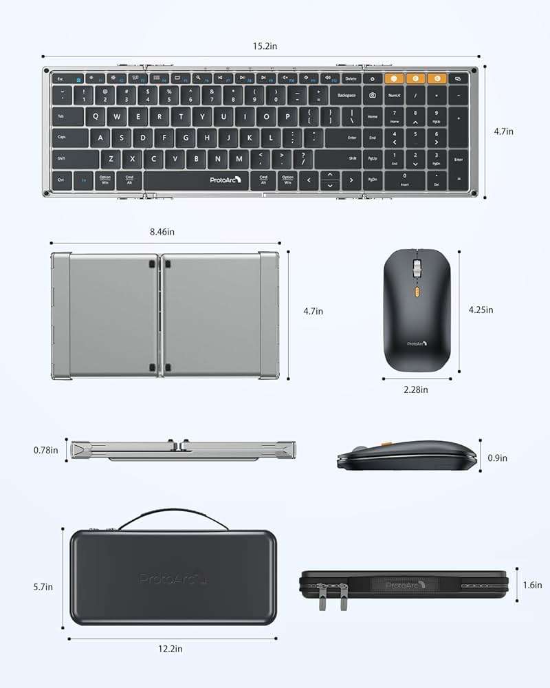 ProtoArc Foldable Keyboard and Mouse, XKM01 True Full-Size Folding Wireless Keyboard Mouse Combo for Business Travel, a Portable Office Suite On-the-Go, Compatible with Laptop iPad Tablet - Black Gray - Image 9
