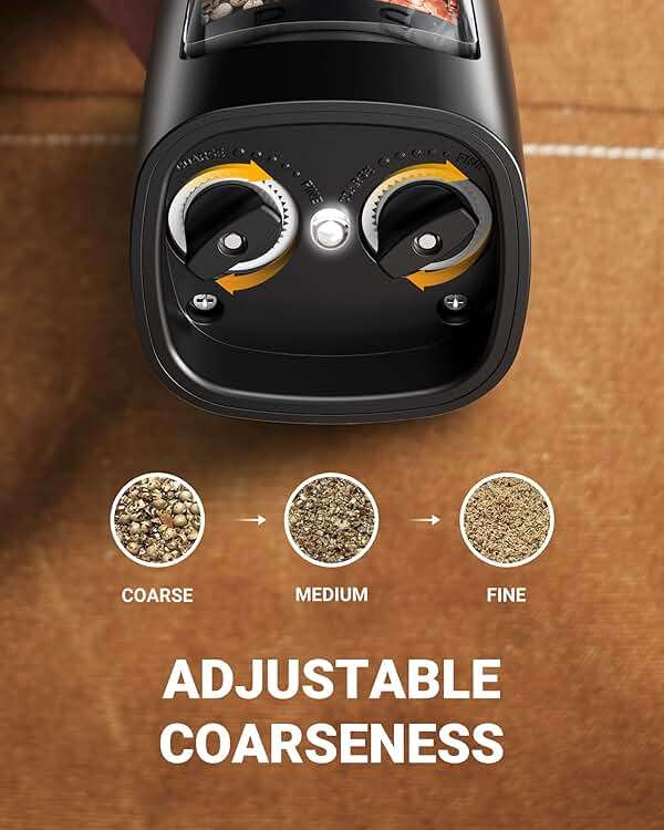 Sangcon 2-in-1 Electric Salt and Pepper Grinder, One Grinder for Two Seasonings, Automatic One-Handed Operation with Light, Adjustable Ceramic Mill, Refillable & Battery Powered - Image 5