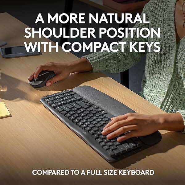 Logitech Wave Keys MK670 Combo, Wireless Ergonomic Keyboard with Signature M550 L Wireless Mouse, Comfortable Natural Typing, Bluetooth, Logi Bolt, for Multi-OS, Windows/Mac - Graphite - Image 2