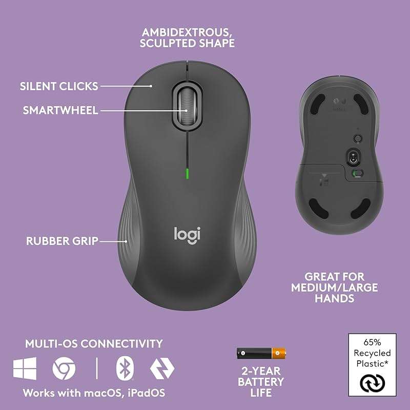 Logitech Wave Keys MK670 Combo, Wireless Ergonomic Keyboard with Signature M550 L Wireless Mouse, Comfortable Natural Typing, Bluetooth, Logi Bolt, for Multi-OS, Windows/Mac - Graphite - Image 7