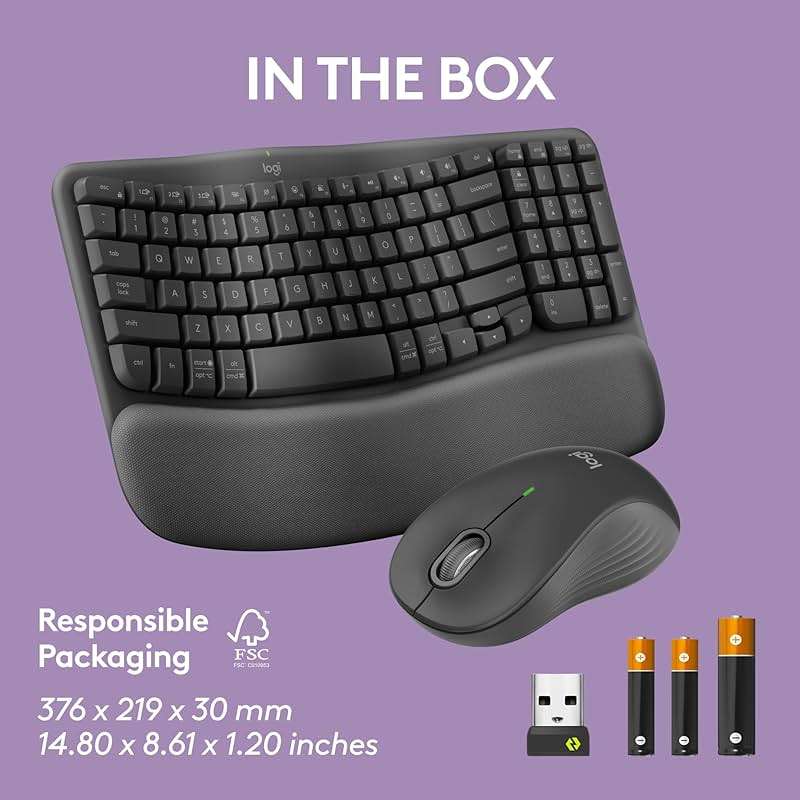 Logitech Wave Keys MK670 Combo, Wireless Ergonomic Keyboard with Signature M550 L Wireless Mouse, Comfortable Natural Typing, Bluetooth, Logi Bolt, for Multi-OS, Windows/Mac - Graphite - Image 10