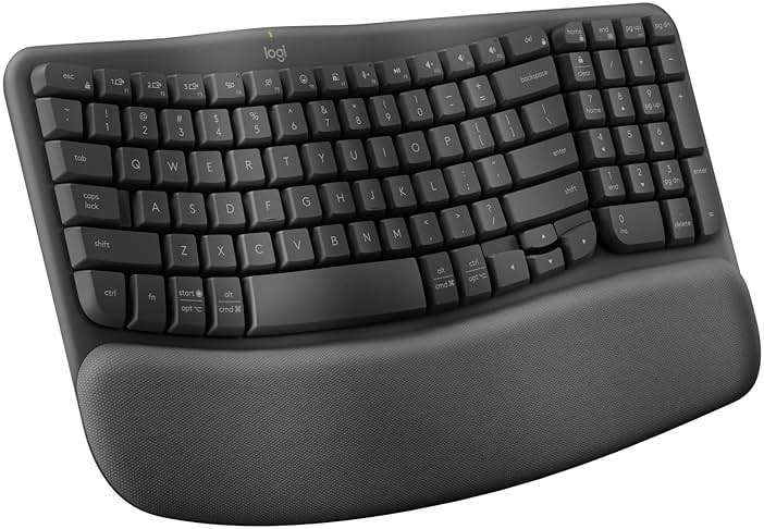 Logitech Wave Keys Wireless Ergonomic Keyboard with Cushioned Palm Rest, Comfortable Natural Typing, Easy-Switch, Bluetooth, Logi Bolt Receiver, for Multi-OS, Windows/Mac - Graphite - Image 1