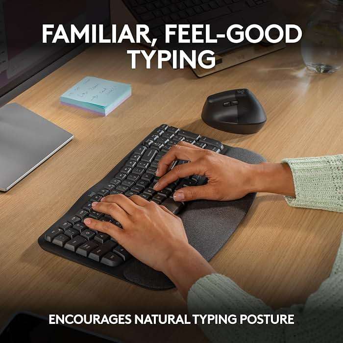 Logitech Wave Keys Wireless Ergonomic Keyboard with Cushioned Palm Rest, Comfortable Natural Typing, Easy-Switch, Bluetooth, Logi Bolt Receiver, for Multi-OS, Windows/Mac - Graphite - Image 4