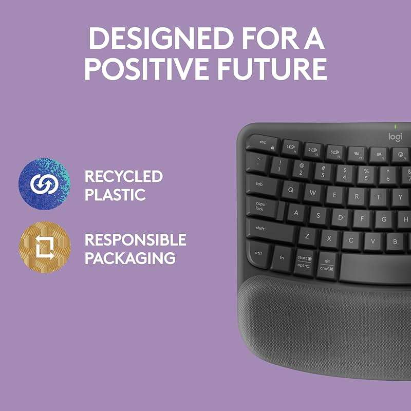 Logitech Wave Keys Wireless Ergonomic Keyboard with Cushioned Palm Rest, Comfortable Natural Typing, Easy-Switch, Bluetooth, Logi Bolt Receiver, for Multi-OS, Windows/Mac - Graphite - Image 10
