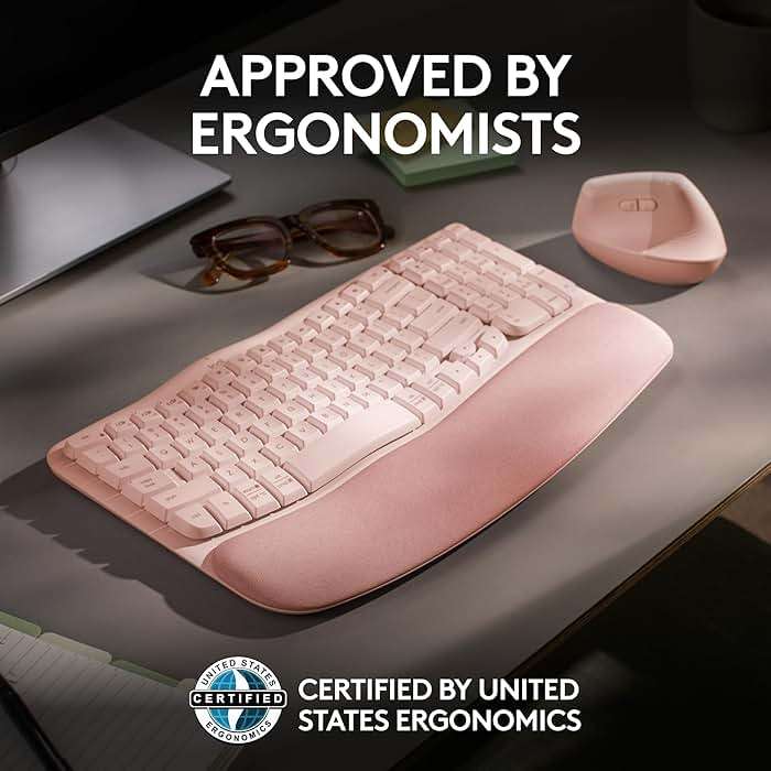 Logitech Wave Keys Wireless Ergonomic Keyboard with Cushioned Palm Rest, Comfortable Natural Typing, Easy-Switch, Bluetooth, Logi Bolt Receiver, for Multi-OS, Windows/Mac - Rose - Image 6