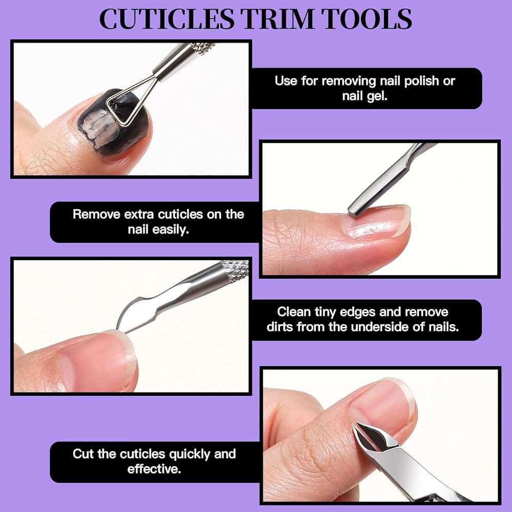FANDAMEI Manicure and Pedicure Tools Kit, Manicure Kit, Nail Files 100/180, Nail Buffer Block, Nail Cuticle Nippers, Cuticle Pusher, Cuticle Peeler, Ingrown Toenail Tool, Toenail File, Purple - Image 4