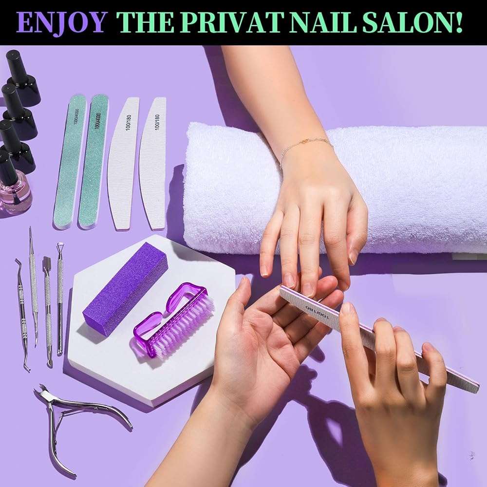 FANDAMEI Manicure and Pedicure Tools Kit, Manicure Kit, Nail Files 100/180, Nail Buffer Block, Nail Cuticle Nippers, Cuticle Pusher, Cuticle Peeler, Ingrown Toenail Tool, Toenail File, Purple - Image 6