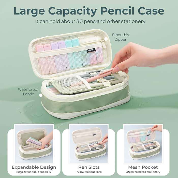 Nicpro 39 PCS Aesthetic School Supplies with Cute Pencil Case, 12 Color Pastel Highlighters, 5 Quick Dry Retractable Black Ink Pens, 6 Pastel Mechanical Pencil 0.5 & 0.7 mm for Student Stationary - Image 2