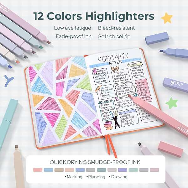 Nicpro 39 PCS Aesthetic School Supplies with Cute Pencil Case, 12 Color Pastel Highlighters, 5 Quick Dry Retractable Black Ink Pens, 6 Pastel Mechanical Pencil 0.5 & 0.7 mm for Student Stationary - Image 4