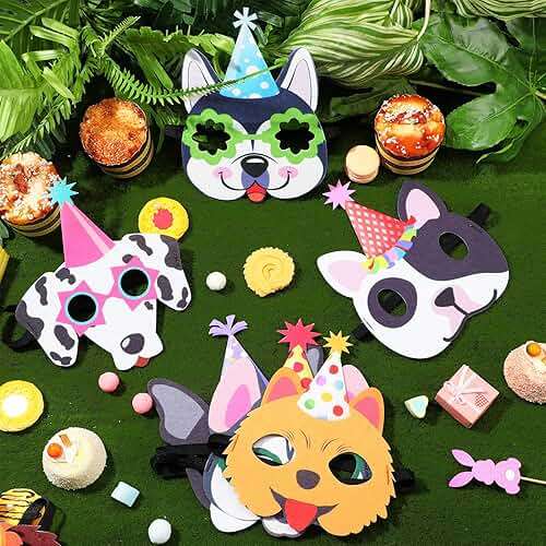 SEEWEY 24 Pcs Dog Puppy Party Favor Masks for Kids Puppy Themed Birthday Party Decoration Funny Soft Felt Dog Masks Pet Birthday Animal Costume Cosplay Supplies, 12 Styles - Image 2
