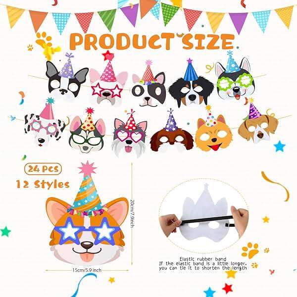SEEWEY 24 Pcs Dog Puppy Party Favor Masks for Kids Puppy Themed Birthday Party Decoration Funny Soft Felt Dog Masks Pet Birthday Animal Costume Cosplay Supplies, 12 Styles - Image 3
