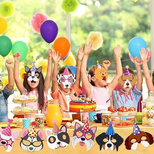 SEEWEY 24 Pcs Dog Puppy Party Favor Masks for Kids Puppy Themed Birthday Party Decoration Funny Soft Felt Dog Masks Pet Birthday Animal Costume Cosplay Supplies, 12 Styles - Image 5