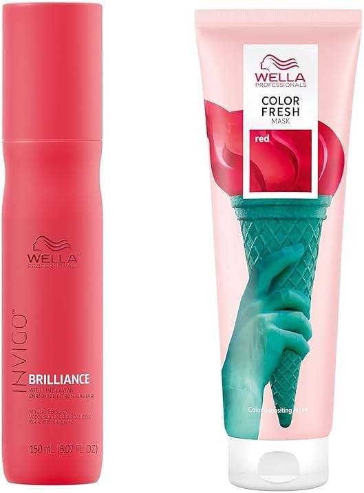 Wella Professionals Invigo Brilliance Miracle BB Hair Color Protection Spray + Wella Color Fresh Mask, Vibrant Shades, Temporary & Damage Free Color, Red - Image 1
