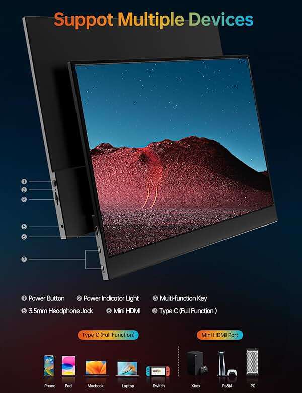VILVA Portable-Monitor-for-Lapto - 15.6'' 1080P FHD IPS Display USB-C HDMI Portable Monitor for Laptop with Cover and Speakers External Monitor for Laptop/PC/Mac/Phone/Xbox Switch/PS4/ - Image 7