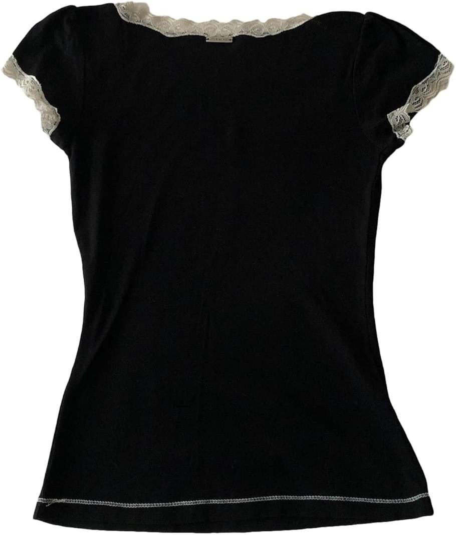 Womens E-Girls Short Sleeve T-Shirt Y2k Lace Trim Crop Tops Crewneck Fairy Grunge Tee Tops Aesthetic Summer Clothes - Image 3