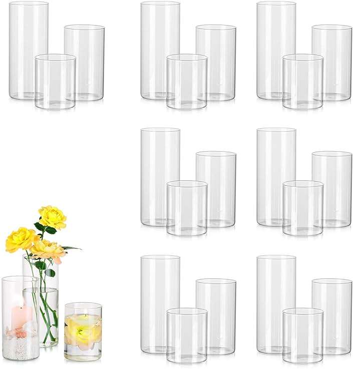 Glass Cylinder Vases Set of 24, Hewory Tall Clear Vase for Centerpieces, Glass Hurricane Candle Holders for Pillar Floating Candles, Round Vases for Wedding Events Table Decor, 2.6” in Diameter - Image 1