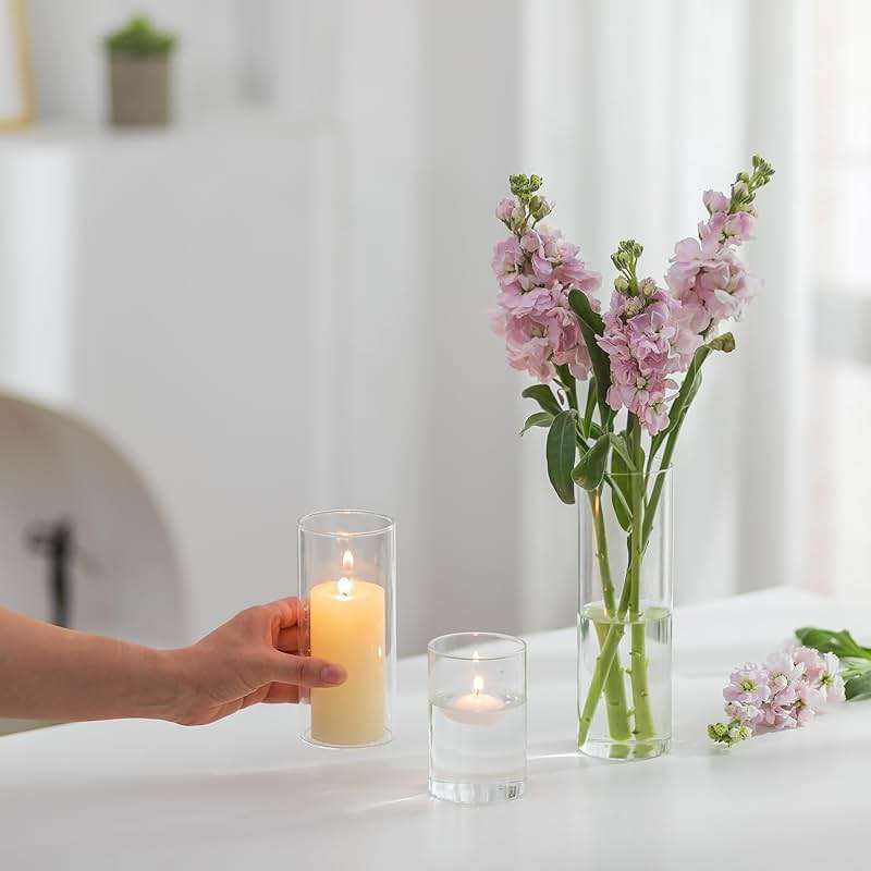 Glass Cylinder Vases Set of 24, Hewory Tall Clear Vase for Centerpieces, Glass Hurricane Candle Holders for Pillar Floating Candles, Round Vases for Wedding Events Table Decor, 2.6” in Diameter - Image 2