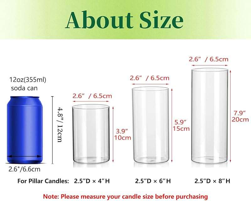 Glass Cylinder Vases Set of 24, Hewory Tall Clear Vase for Centerpieces, Glass Hurricane Candle Holders for Pillar Floating Candles, Round Vases for Wedding Events Table Decor, 2.6” in Diameter - Image 3