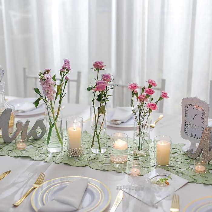 Glass Cylinder Vases Set of 24, Hewory Tall Clear Vase for Centerpieces, Glass Hurricane Candle Holders for Pillar Floating Candles, Round Vases for Wedding Events Table Decor, 2.6” in Diameter - Image 6