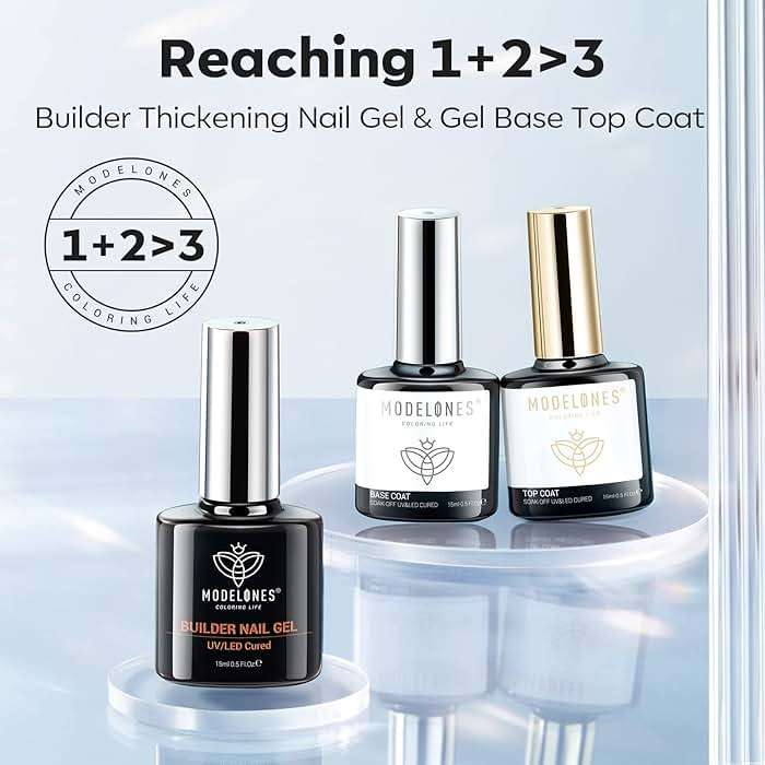 modelones Builder Nail Gel with Gel Top Coat, 3Pcs Clear Builder Nail Kit for Thickening Apex Building Extension Rhinestone Gel Tips Glue, U/V LED Lamp Cured for Home DIY Salon Girls - Image 9