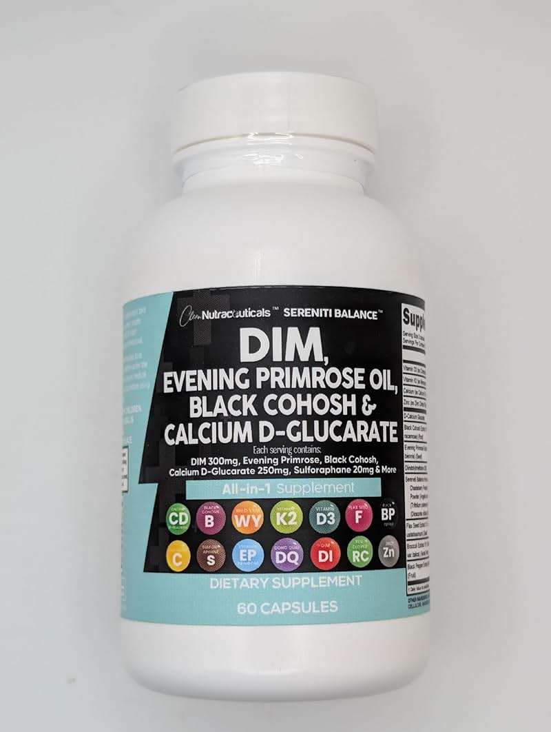 Clean Nutraceuticals DIM Evening Primrose Black Cohosh Calcium D-Glucarate Sulforaphane Flax Seed Extract - Hormonal Support Vitamins for Women with Dong Quai - 60 Caps - Image 2
