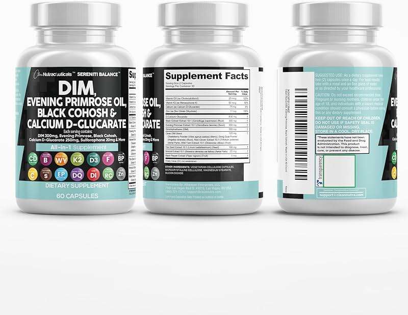 Clean Nutraceuticals DIM Evening Primrose Black Cohosh Calcium D-Glucarate Sulforaphane Flax Seed Extract - Hormonal Support Vitamins for Women with Dong Quai - 60 Caps - Image 12