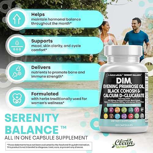 Clean Nutraceuticals DIM Evening Primrose Black Cohosh Calcium D-Glucarate Sulforaphane Flax Seed Extract - Hormonal Support Vitamins for Women with Dong Quai - 60 Caps - Image 8