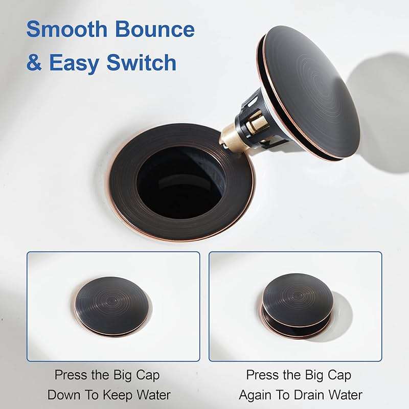 PerPaiMe Universal 3-in-1 Bathroom Sink Stopper - Pop Up Sink Drain Stopper, Push Button Sink Drain Stopper Replacement, Wash Basin Drain Filter Plug with Anti-Clogging Strainer, Oil Rubbed Bronze - Image 9