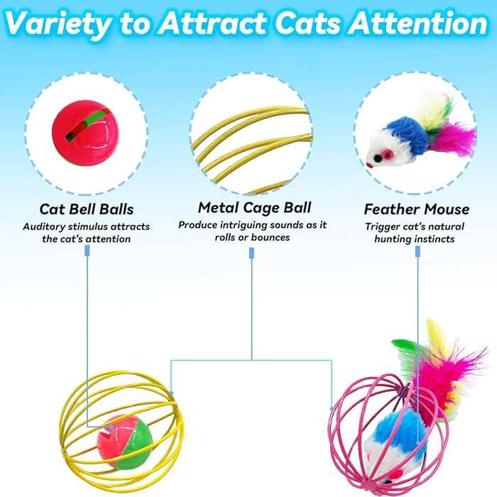 QUVOVID Cat Toys 6 Packs Cat Ball Toys for Indoor Cats and Kittens, Metal Cage Balls with Mice & Bells, Interactive Cat Toys Bell Balls, Mouse Toys, Kitten Toys Promote Physical Exercise - Image 3