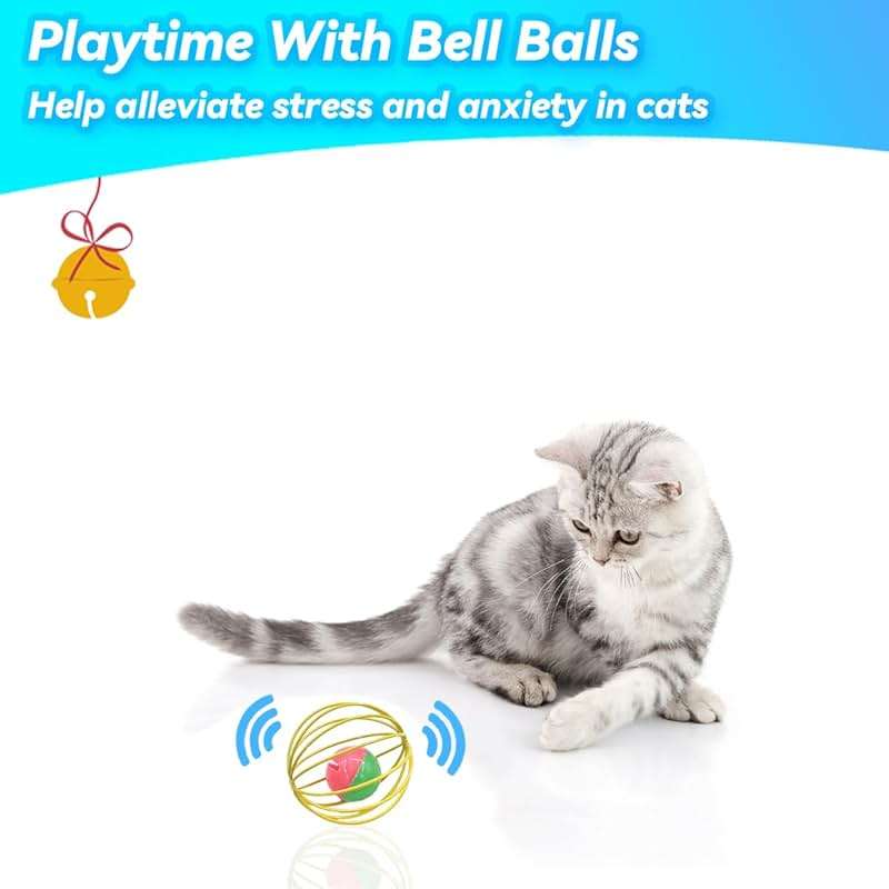 QUVOVID Cat Toys 6 Packs Cat Ball Toys for Indoor Cats and Kittens, Metal Cage Balls with Mice & Bells, Interactive Cat Toys Bell Balls, Mouse Toys, Kitten Toys Promote Physical Exercise - Image 5