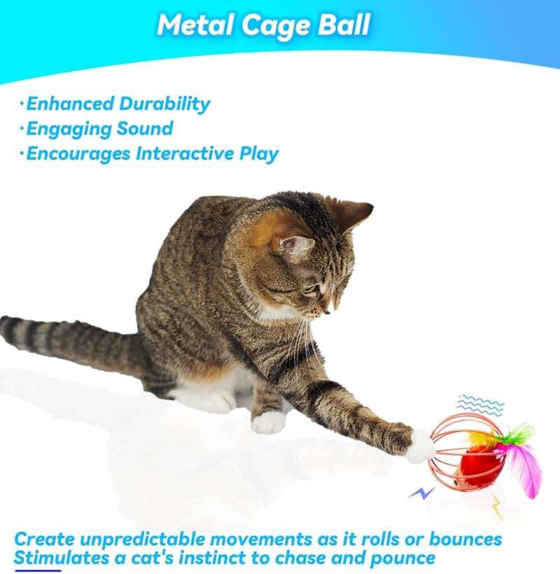 QUVOVID Cat Toys 6 Packs Cat Ball Toys for Indoor Cats and Kittens, Metal Cage Balls with Mice & Bells, Interactive Cat Toys Bell Balls, Mouse Toys, Kitten Toys Promote Physical Exercise - Image 6