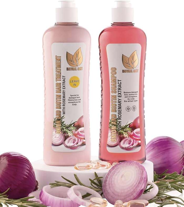 Natural Sant Onion & Rosemary Shampoo and Leave-In Treatment Set with Biotin | Anti-Hair Fall Care for Thicker, Fuller Hair Growth | Sulfate & Paraben Free, 16.9 Fl Oz Each - Image 1
