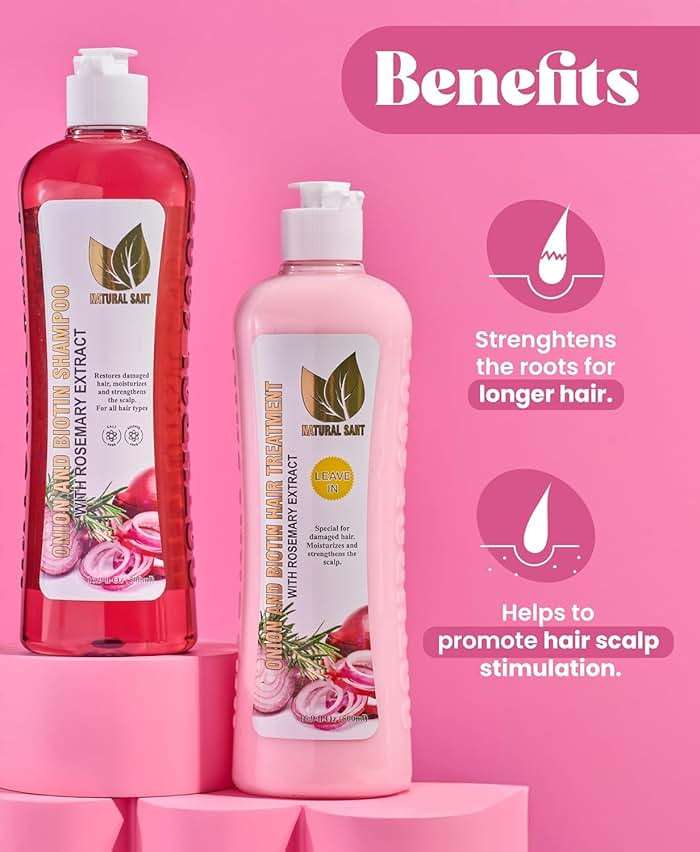 Natural Sant Onion & Rosemary Shampoo and Leave-In Treatment Set with Biotin | Anti-Hair Fall Care for Thicker, Fuller Hair Growth | Sulfate & Paraben Free, 16.9 Fl Oz Each - Image 2