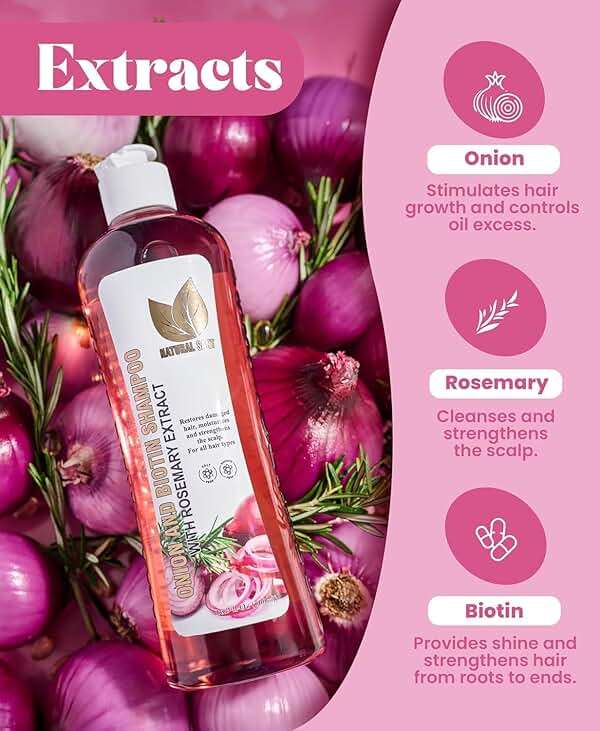 Natural Sant Onion & Rosemary Shampoo and Leave-In Treatment Set with Biotin | Anti-Hair Fall Care for Thicker, Fuller Hair Growth | Sulfate & Paraben Free, 16.9 Fl Oz Each - Image 5