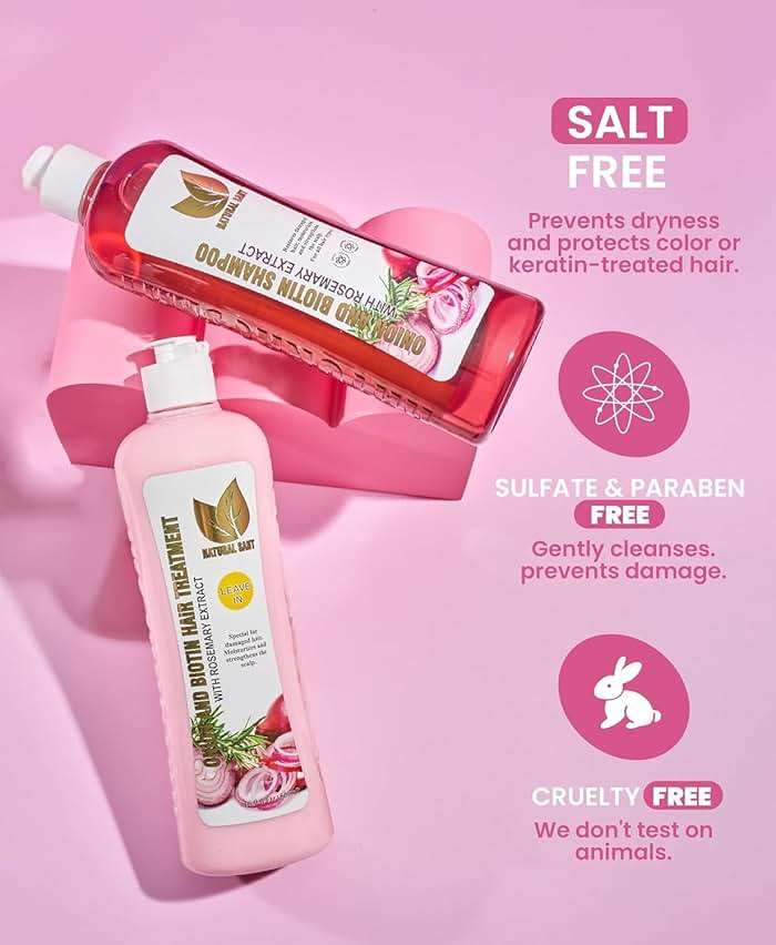 Natural Sant Onion & Rosemary Shampoo and Leave-In Treatment Set with Biotin | Anti-Hair Fall Care for Thicker, Fuller Hair Growth | Sulfate & Paraben Free, 16.9 Fl Oz Each - Image 6