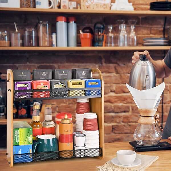ITHSKUILL Tea Bag Organizer, Large Capacity Tea Organizer for Tea Bags, Bamboo Multi-functional Storage Coffee Bar Accessories for Home Office Kitchen Counter Cabinet Pantry Organizer - Image 2