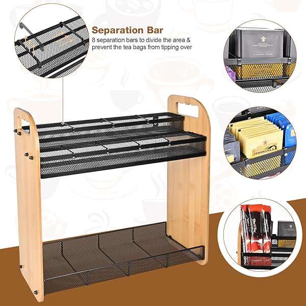 ITHSKUILL Tea Bag Organizer, Large Capacity Tea Organizer for Tea Bags, Bamboo Multi-functional Storage Coffee Bar Accessories for Home Office Kitchen Counter Cabinet Pantry Organizer - Image 4