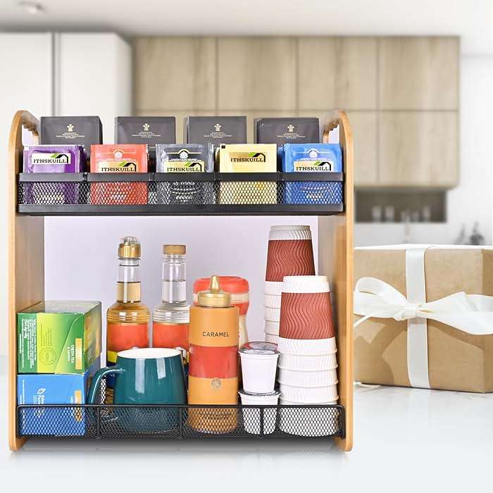 ITHSKUILL Tea Bag Organizer, Large Capacity Tea Organizer for Tea Bags, Bamboo Multi-functional Storage Coffee Bar Accessories for Home Office Kitchen Counter Cabinet Pantry Organizer - Image 7