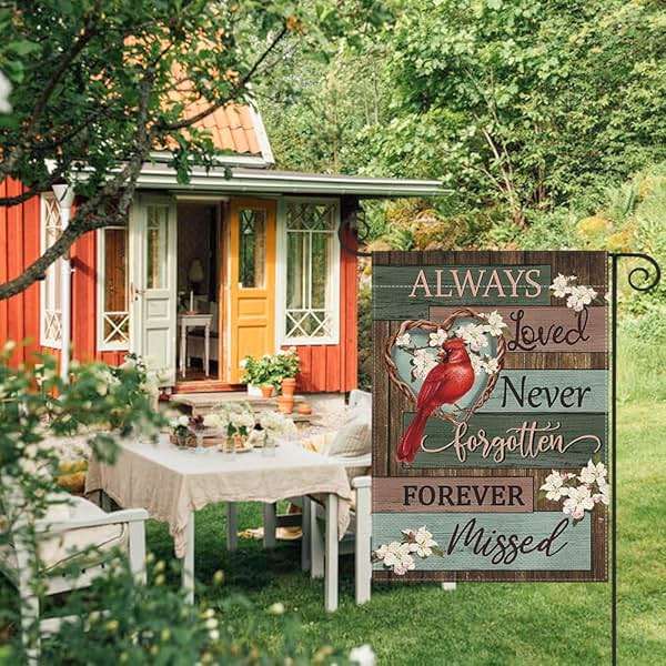 AVOIN colorlife Cardinal Memorial Garden Flag 12x18 Inch Double Sided Outside, Always Loved Never Forgotten Memorial Day Gravesite Saying Yard Outdoor Decoration - Image 2