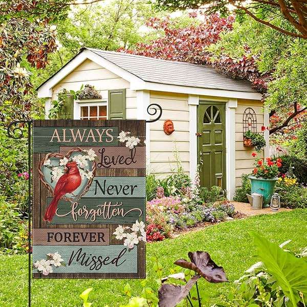 AVOIN colorlife Cardinal Memorial Garden Flag 12x18 Inch Double Sided Outside, Always Loved Never Forgotten Memorial Day Gravesite Saying Yard Outdoor Decoration - Image 3