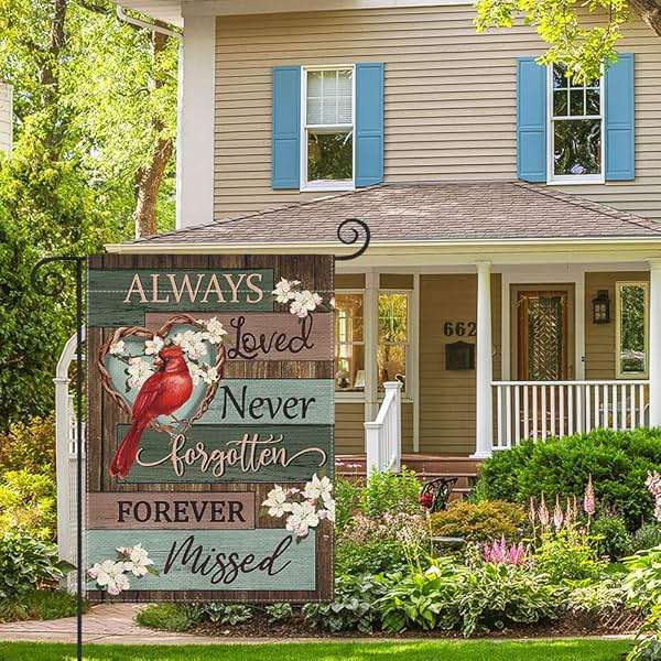 AVOIN colorlife Cardinal Memorial Garden Flag 12x18 Inch Double Sided Outside, Always Loved Never Forgotten Memorial Day Gravesite Saying Yard Outdoor Decoration - Image 4