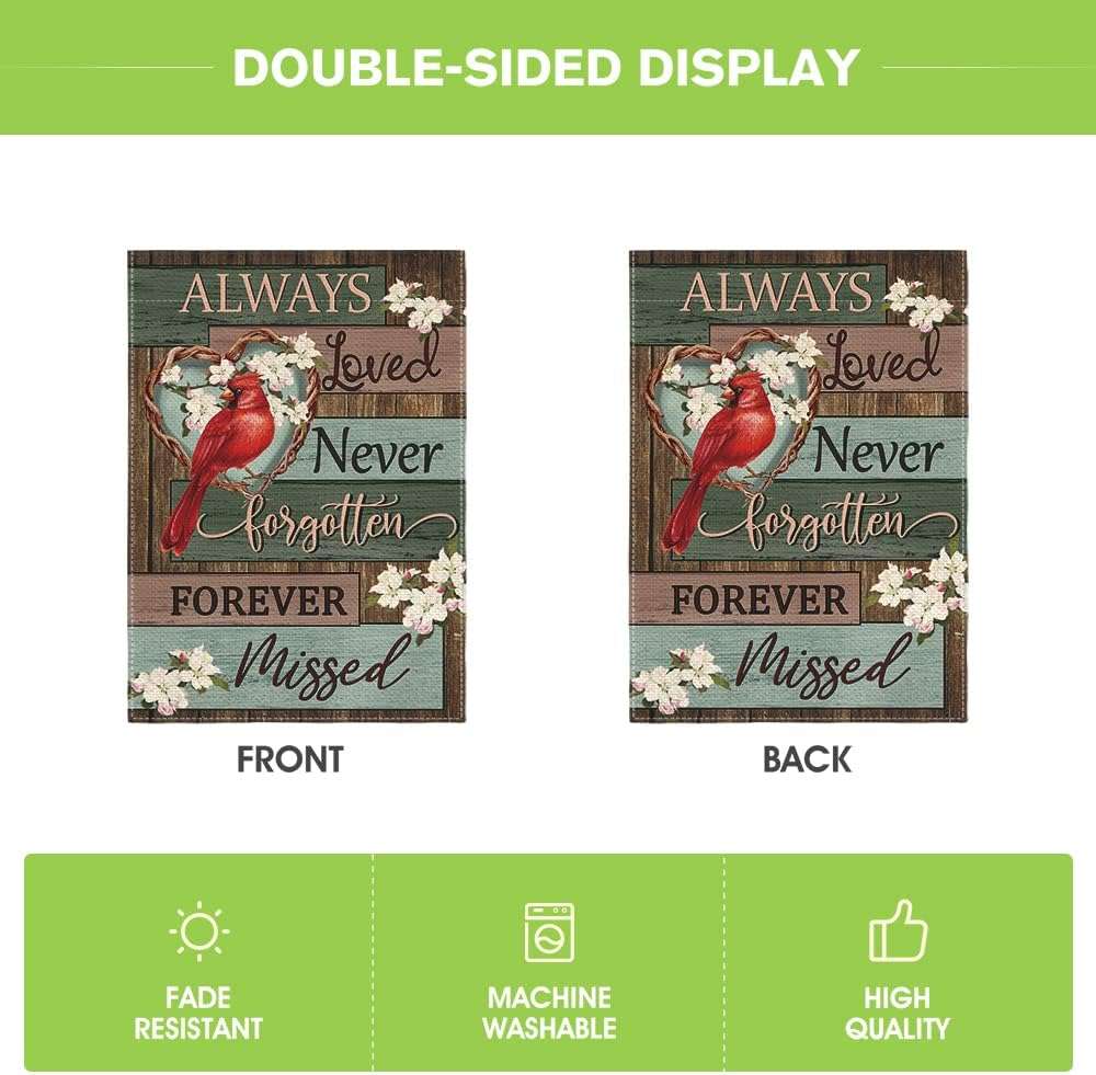 AVOIN colorlife Cardinal Memorial Garden Flag 12x18 Inch Double Sided Outside, Always Loved Never Forgotten Memorial Day Gravesite Saying Yard Outdoor Decoration - Image 6