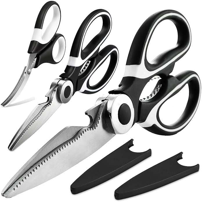 OMDAR 3 Pack Kitchen Scissors & Seafood Scissors Set, Sharp Kitchen Shears | All Purpose Stainless Steel Heavy Duty for Poultry Food Dishwasher Safe with Protective Sheath Comfort-Grip - Image 1