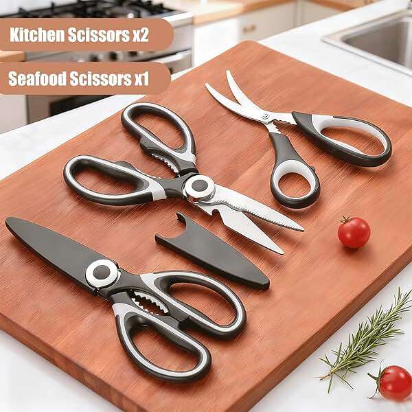 OMDAR 3 Pack Kitchen Scissors & Seafood Scissors Set, Sharp Kitchen Shears | All Purpose Stainless Steel Heavy Duty for Poultry Food Dishwasher Safe with Protective Sheath Comfort-Grip - Image 3